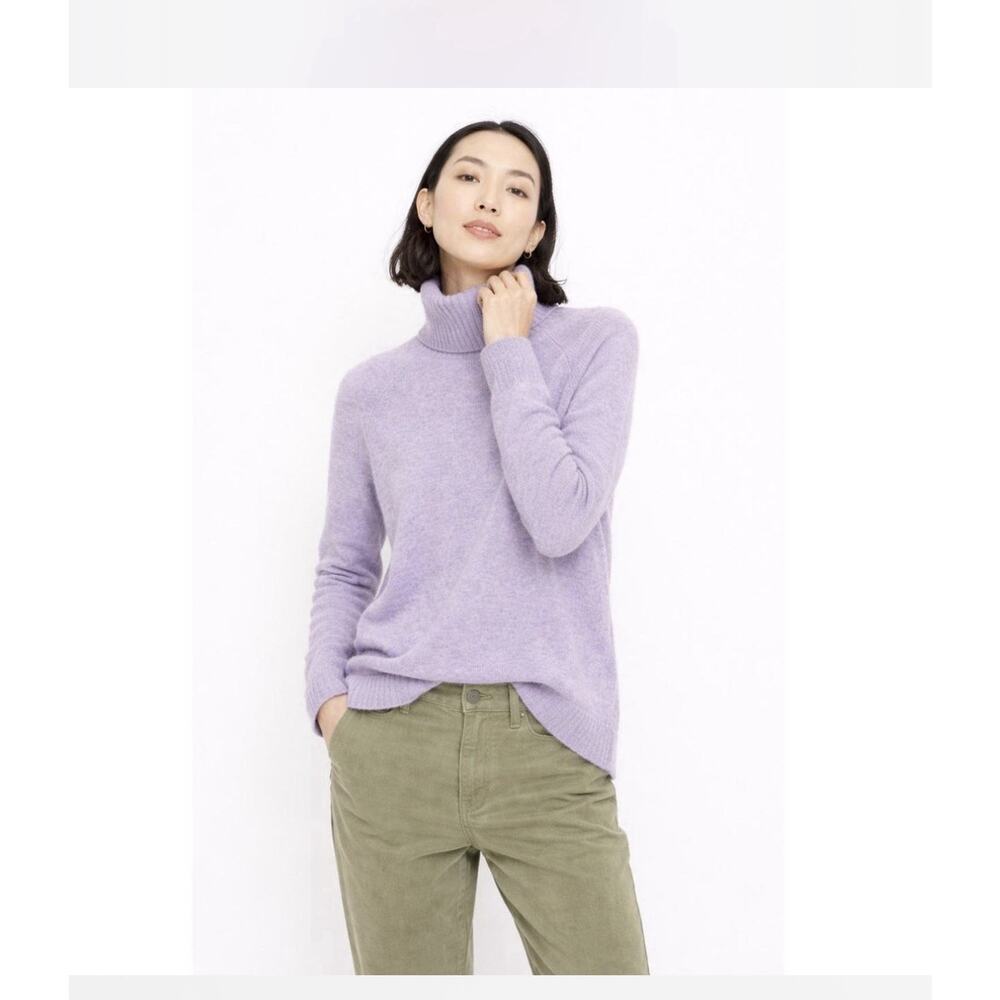 J.Crew 100% Cashmere Marled Fold Over Turtleneck Sweater XS Pastel Purple